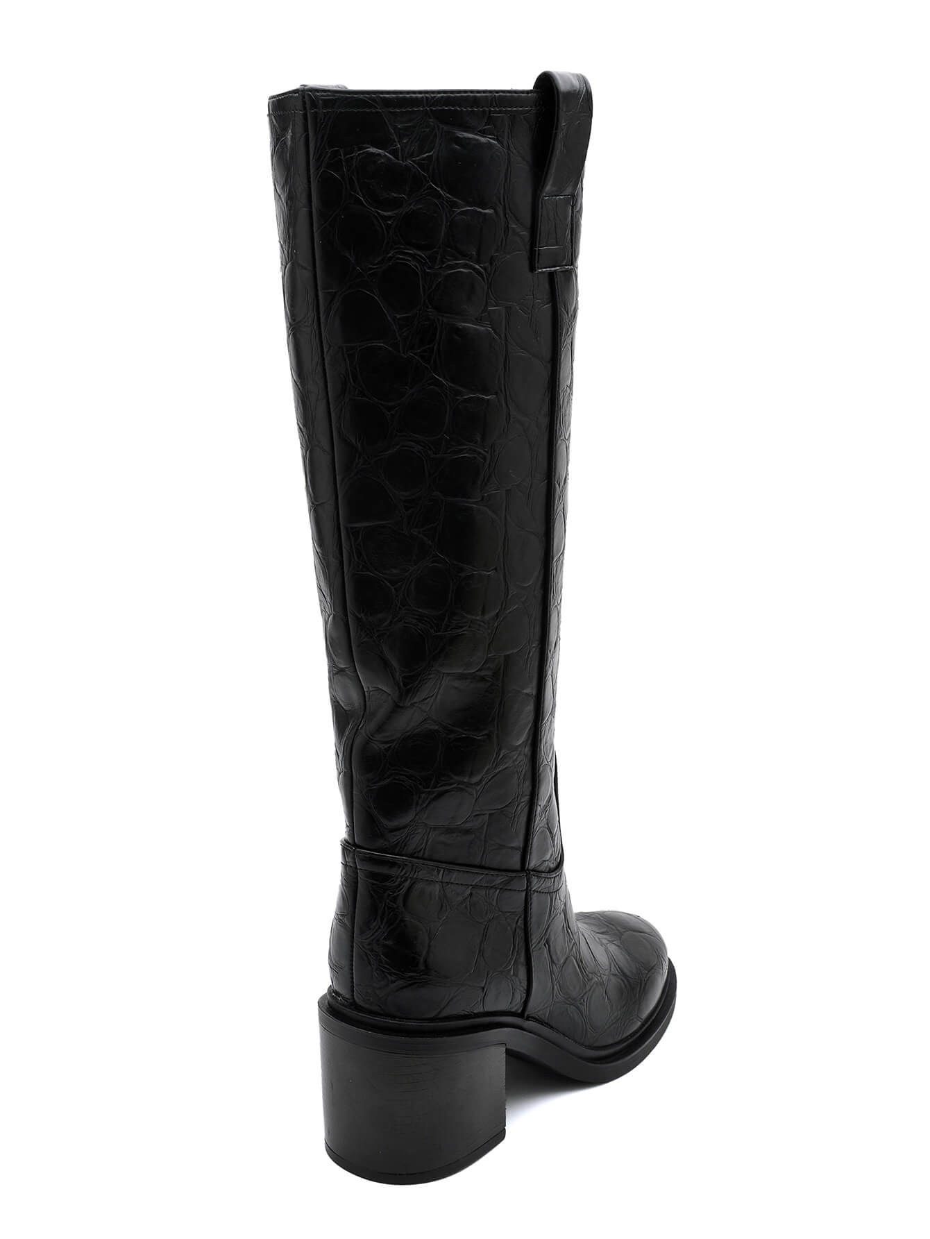 Magda | Czarne Wysokie Kozaki z Paskiem