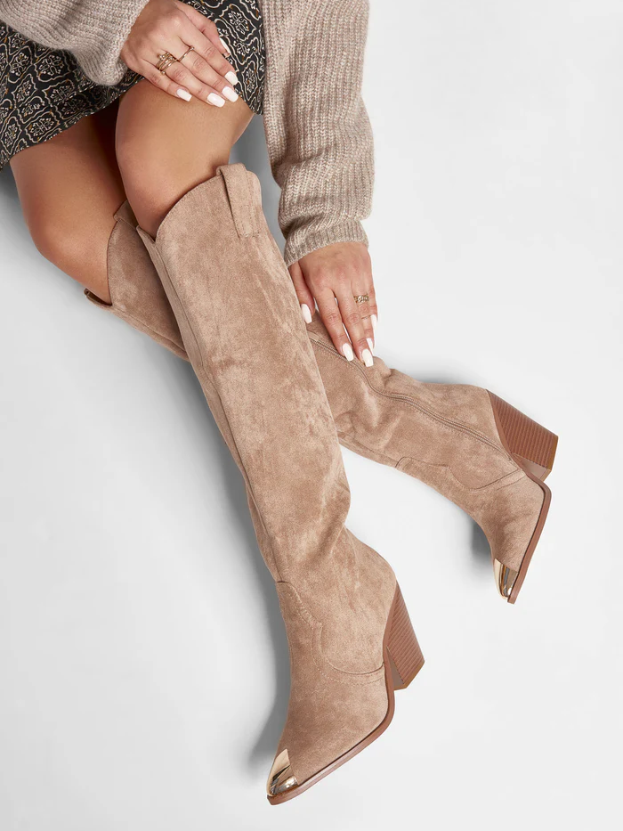 Ewelina | Chaki Zamszowe Kozaki