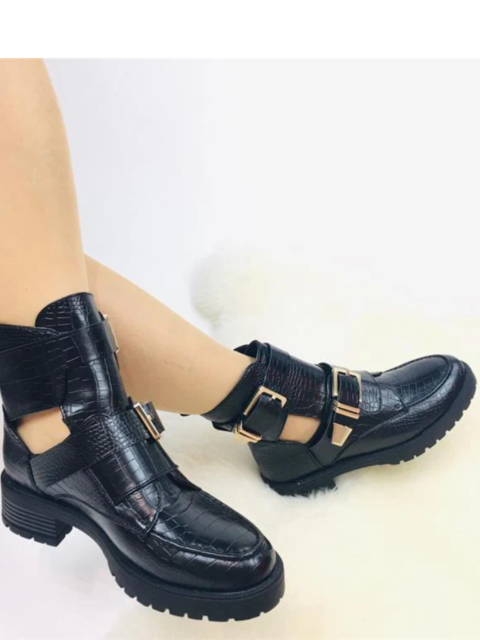 Sara | Czarne Botki Croco